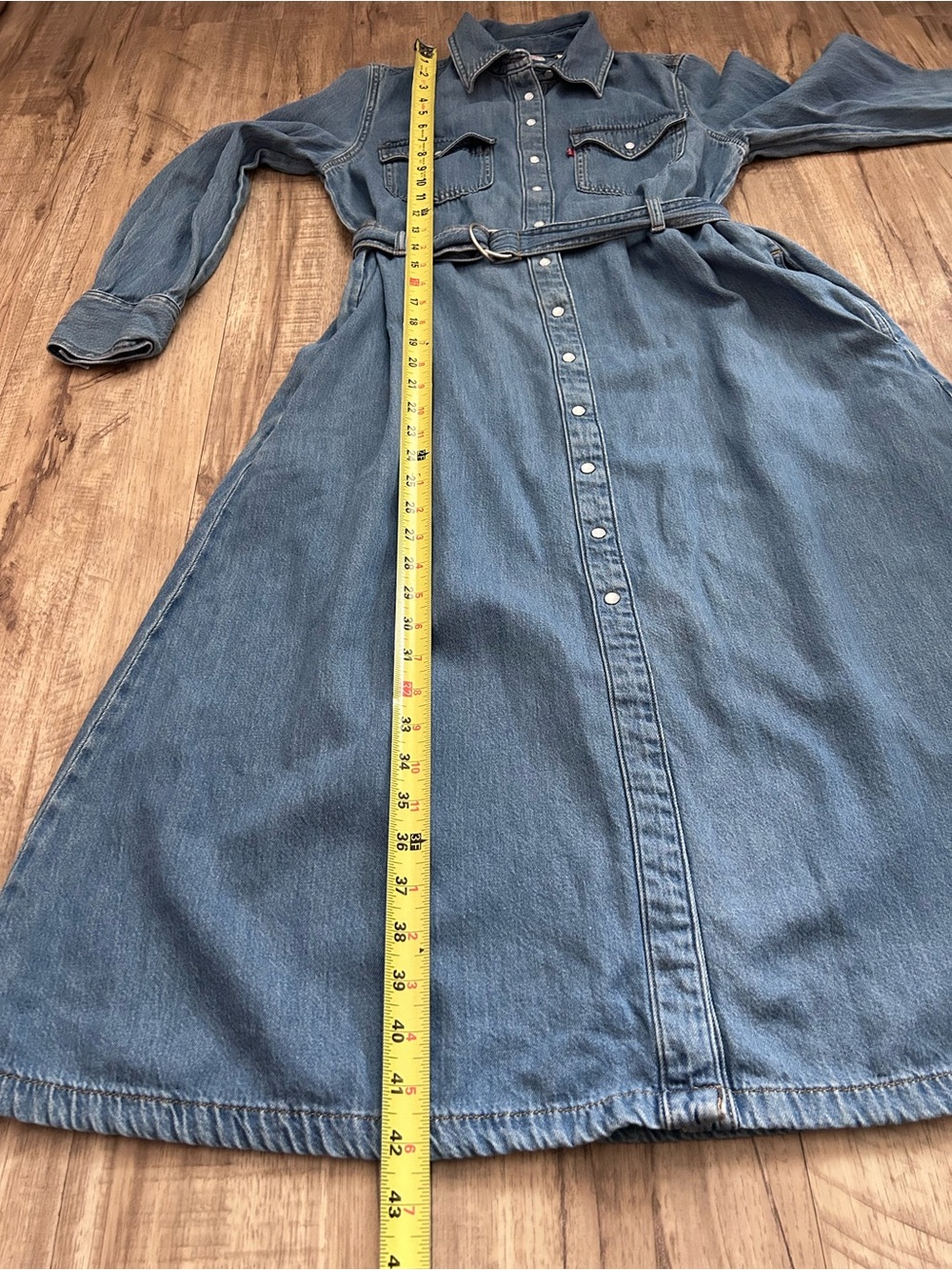 Levis western country stampede Classic Light Blue Denim Shirt Dress Belt rodeo - Picture 13 of 13